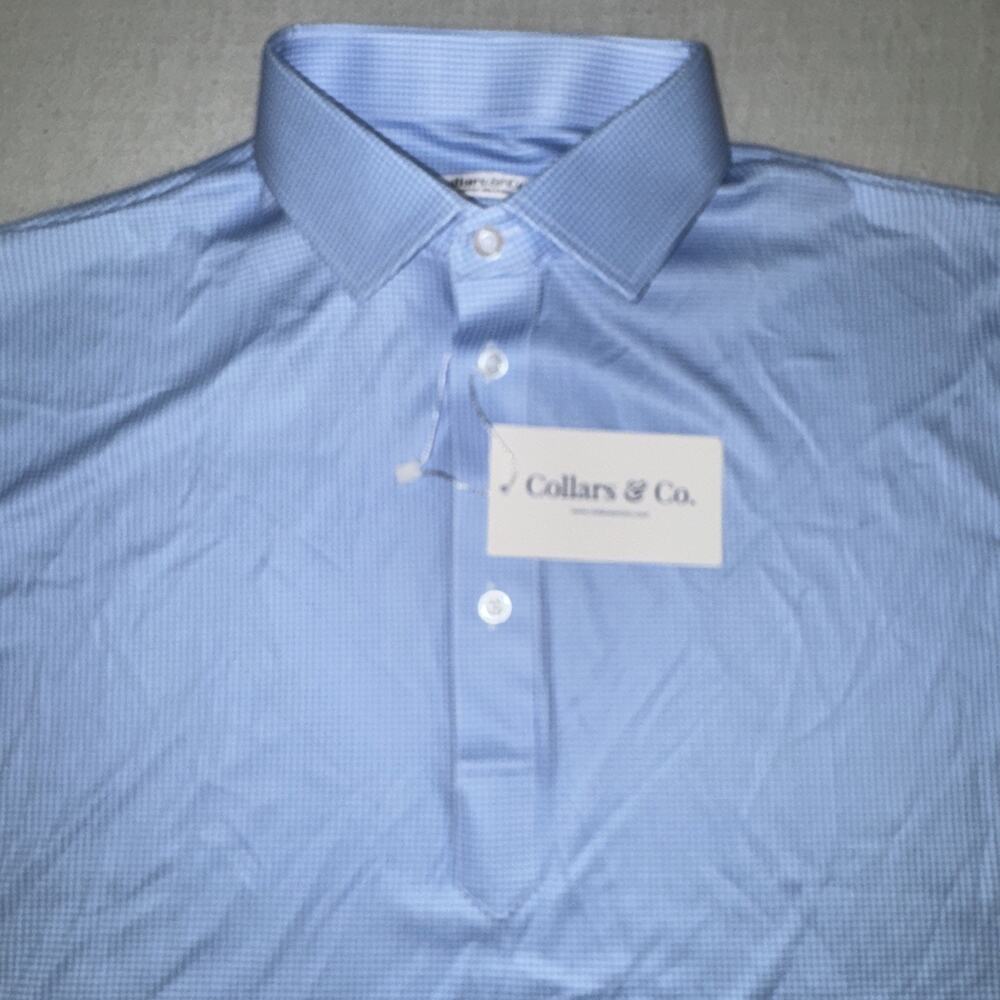 Collars and Co Golf Polo Blue Geometric AOP Size Medium Relaxed Preppy NWT
